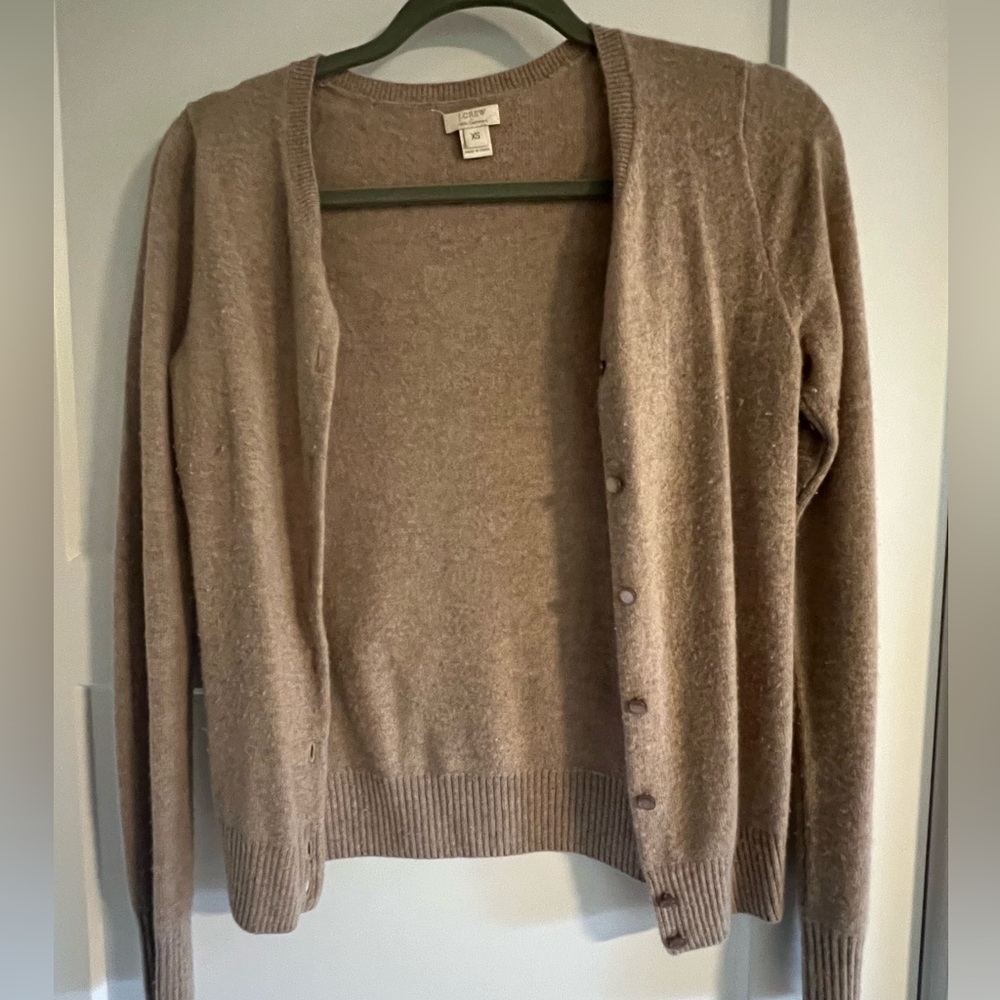 J Crew Tan 100% Cashmere Button down Sweater